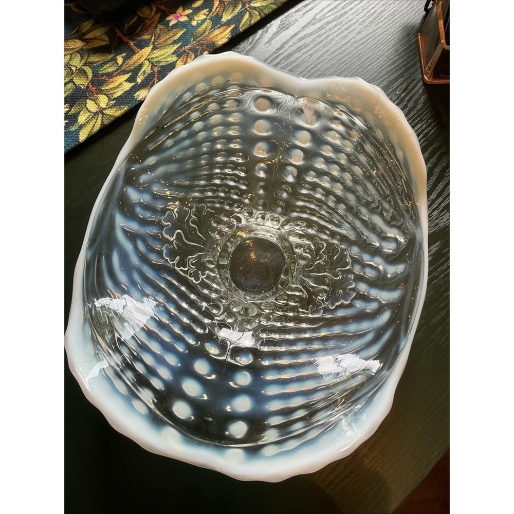 Antique 8” Northwood Opalescent Argonaut Nautilus Shell Vaseline Glass Dish